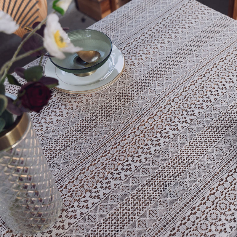 Lace Hollow Dining Table Fabric White
